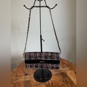 Chic Black and Red Tweed Shoulder Bag